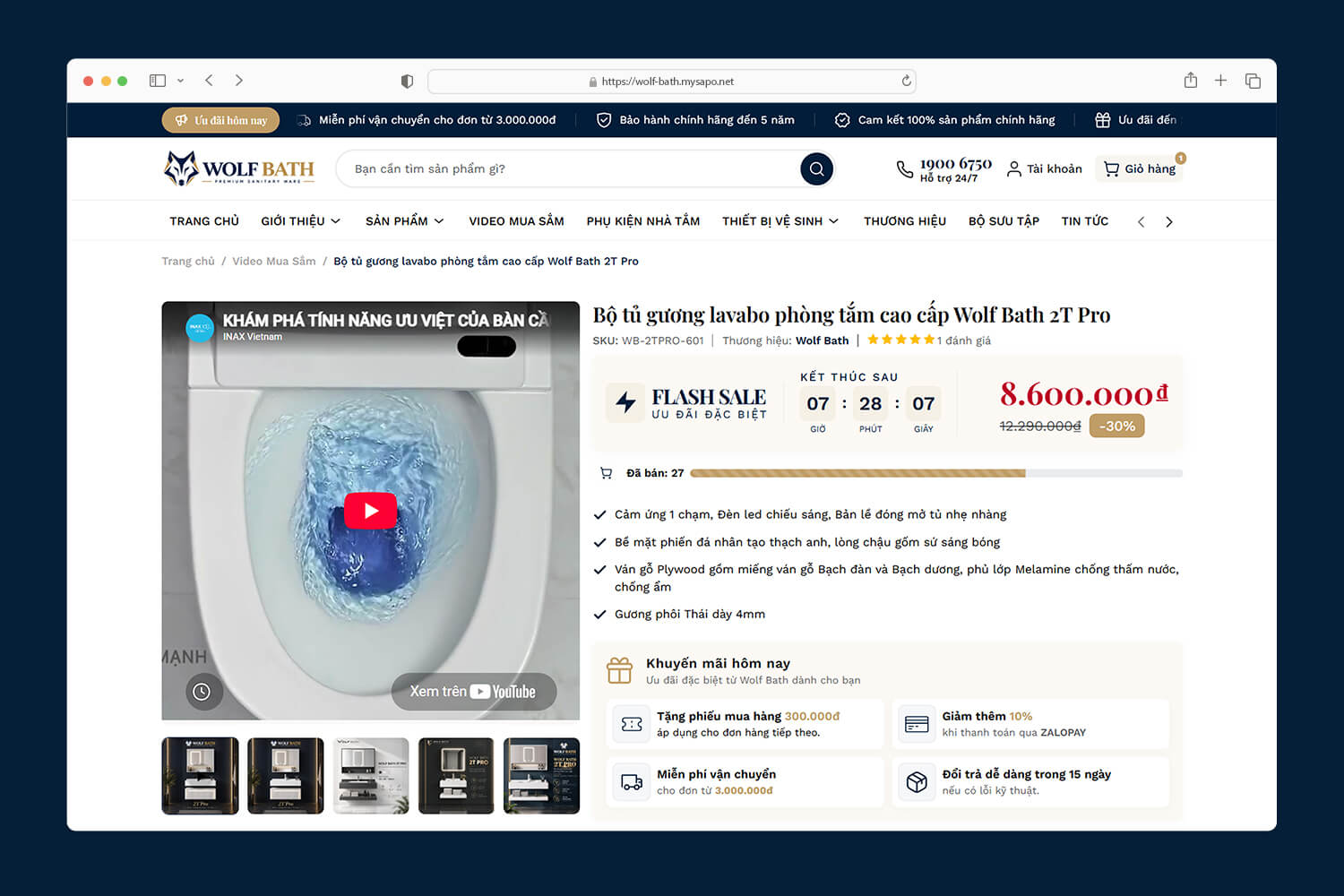 Video sản phẩm, Hiển thị giá nổi bật, đếm ngược với sản phẩm Flash sale