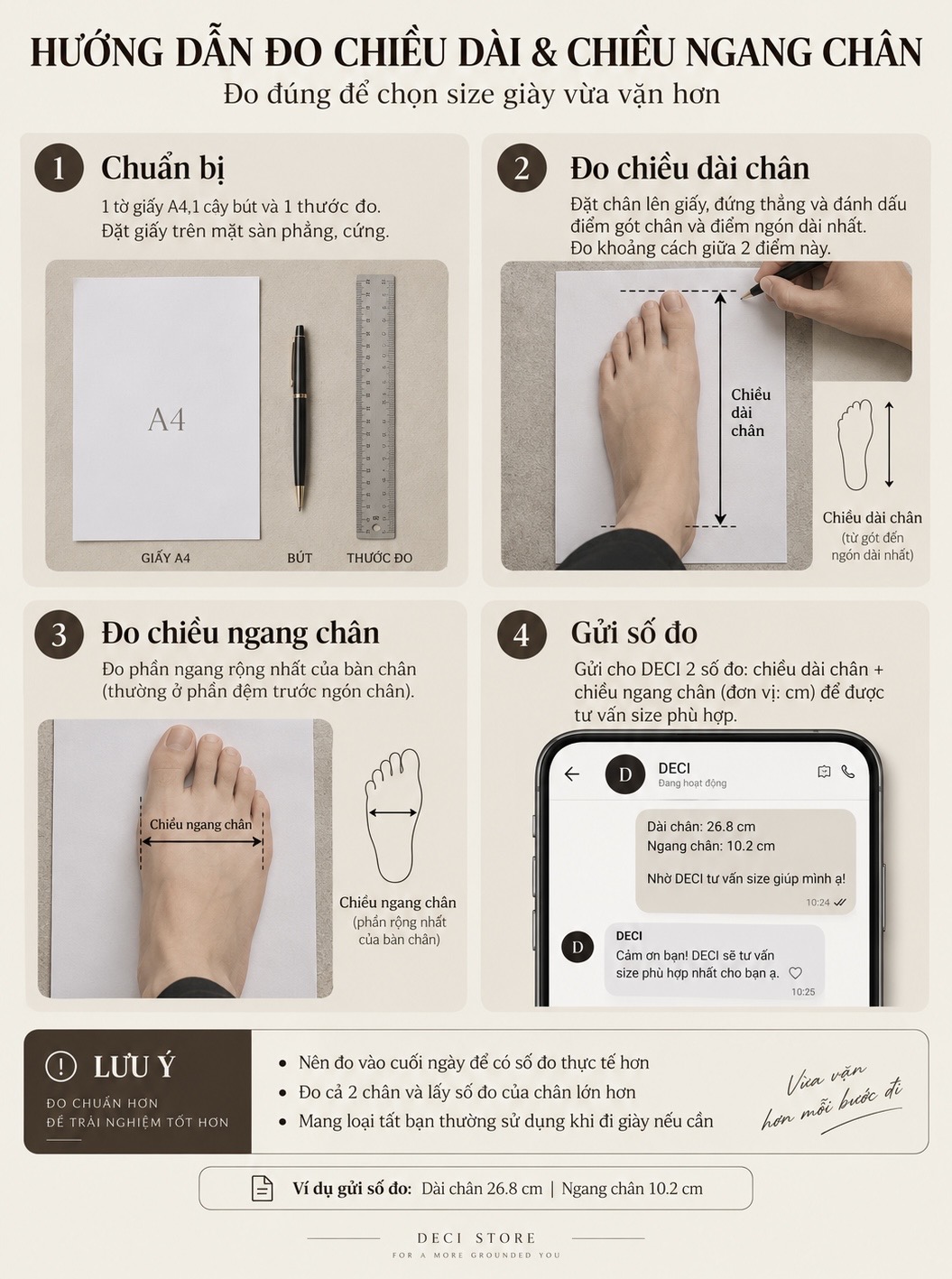 Hướng dẫn đo chiều dài và chiều ngang bàn chân