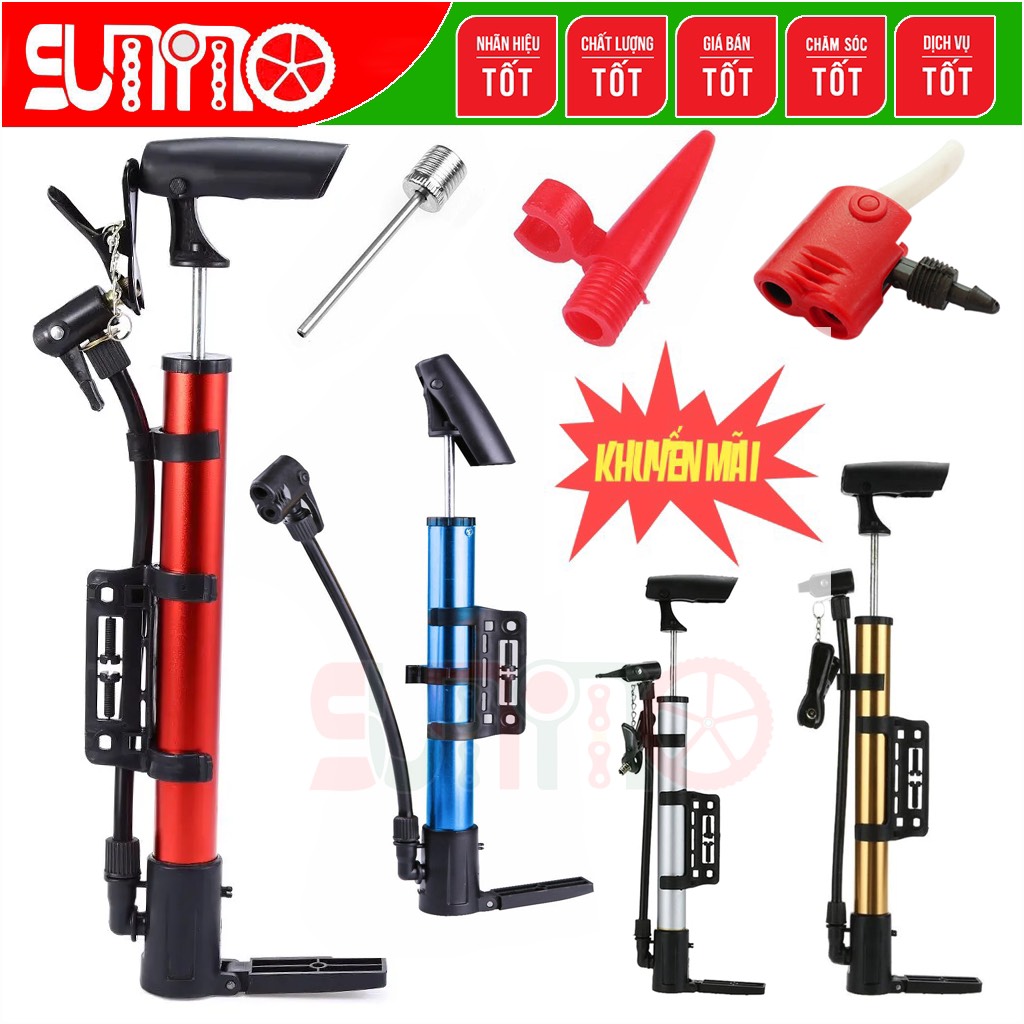 Bơm mini cho xe đạp thân nhôm kèm bát gắn sườn xe