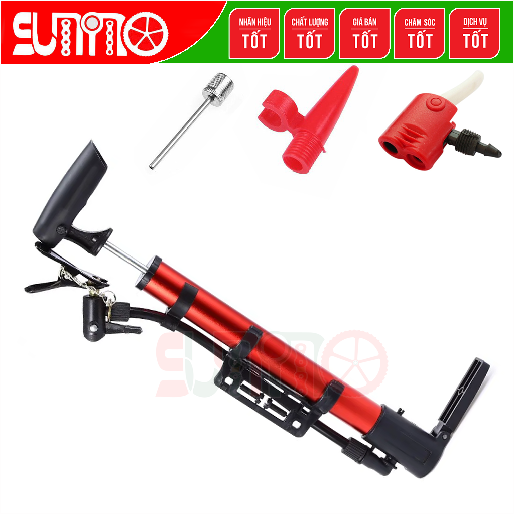 Bơm mini cho xe đạp thân nhôm kèm bát gắn sườn xe