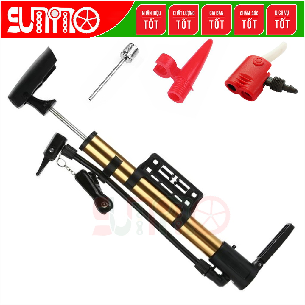 Bơm mini cho xe đạp thân nhôm kèm bát gắn sườn xe