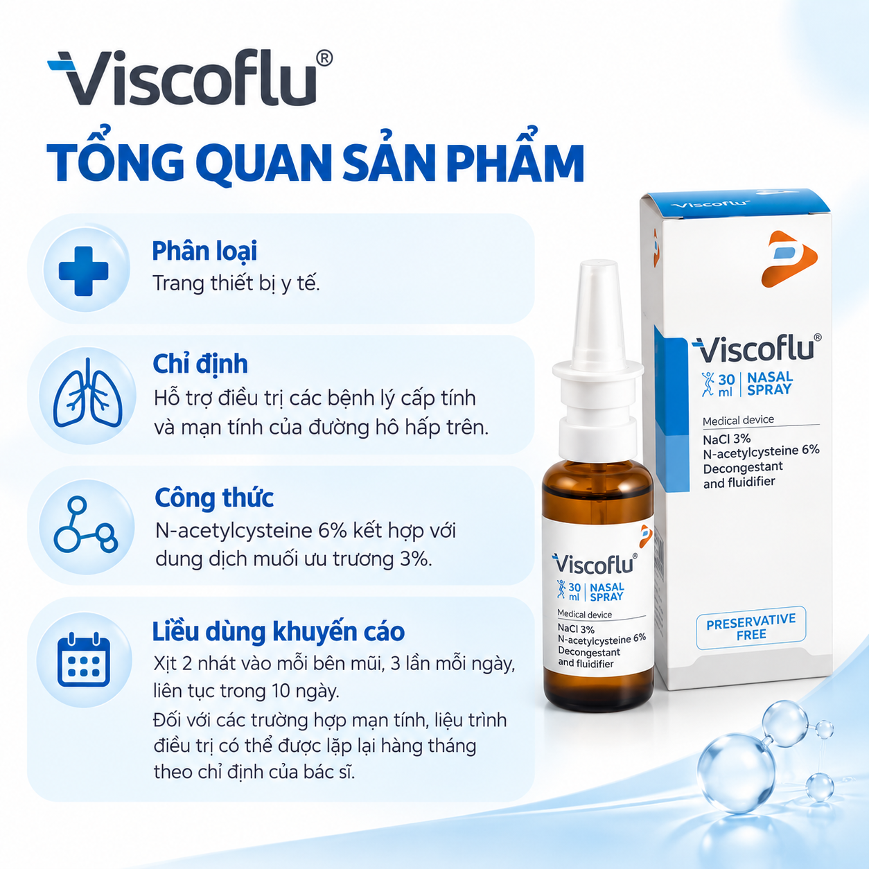 Xịt mũi Viscoflu® Nasal Spray 30 mL – Hỗ trợ làm loãng dịch nhầy, thông thoáng đường mũi