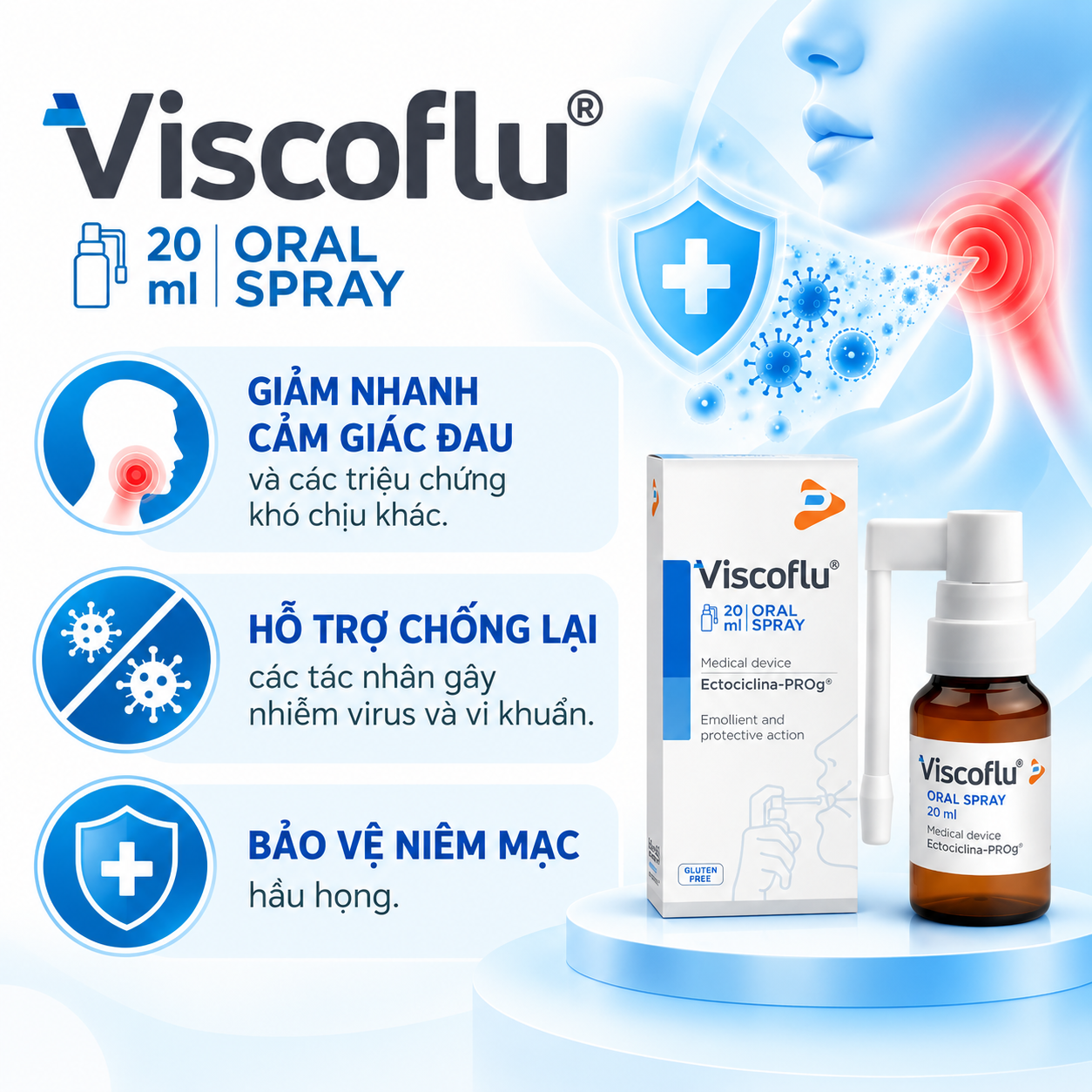 Xịt họng VISCOFLU® ORAL SPRAY 20ML  - Hỗ trợ giảm đau rát, bảo vệ niêm mạc 20ml