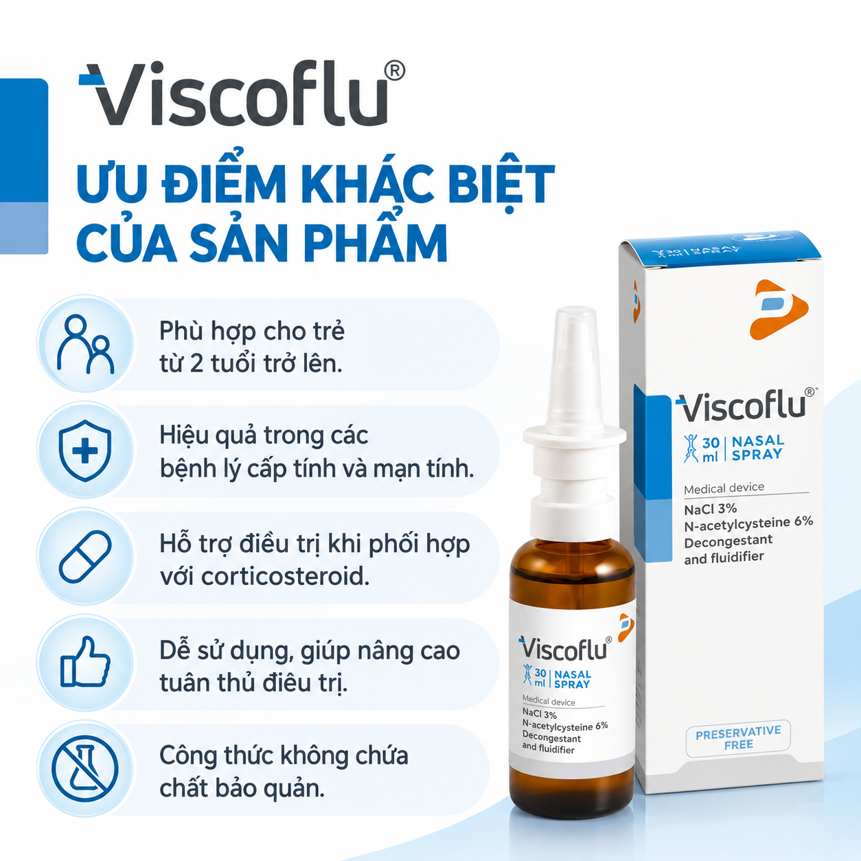 Xịt mũi Viscoflu® Nasal Spray 30 mL – Hỗ trợ làm loãng dịch nhầy, thông thoáng đường mũi