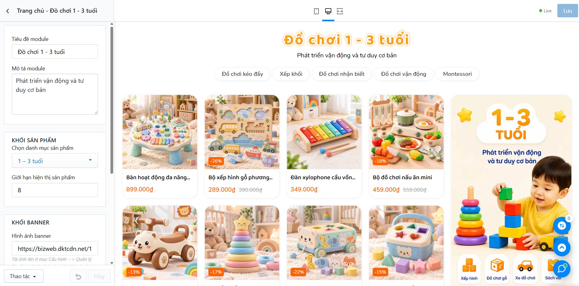 Block Đồ chơi 1 - 3 tuổi trong Tùy chỉnh Giao diện