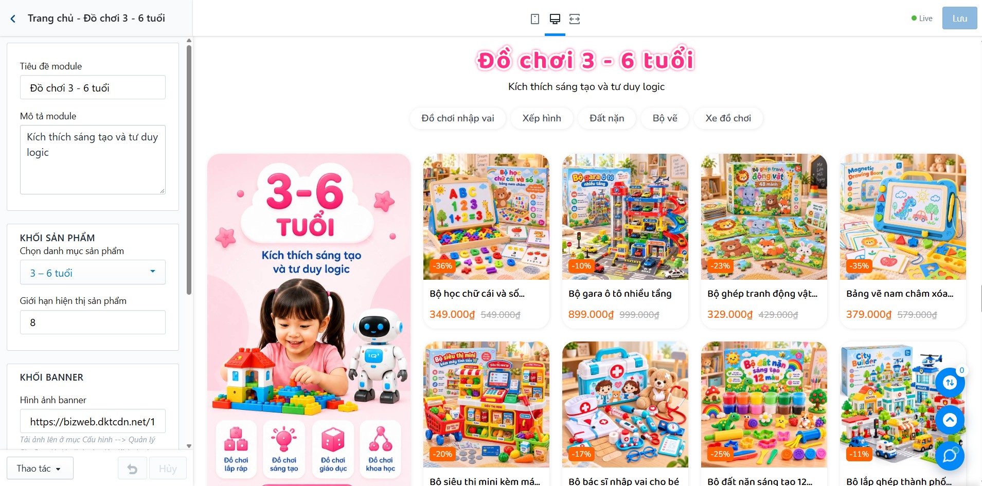 Block Đồ chơi 3 - 6 tuổi trong Tùy chỉnh Giao diện