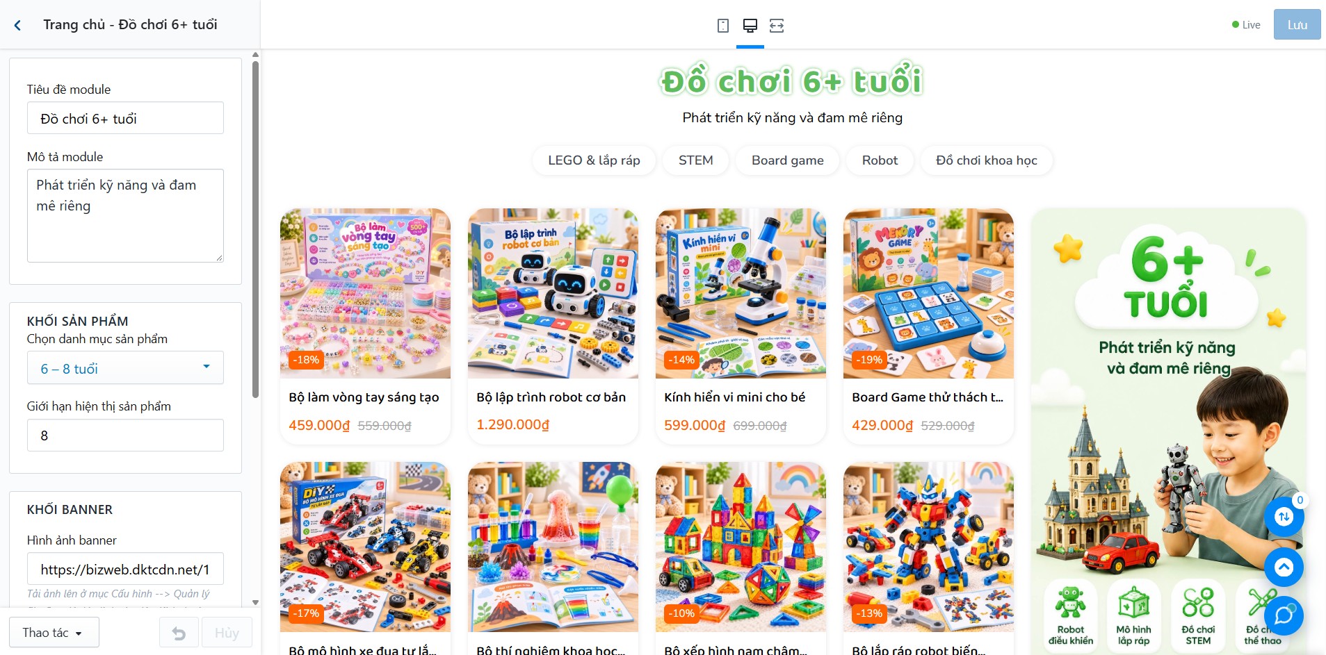 Block Đồ chơi 6+ tuổi trong Tùy chỉnh Giao diện
