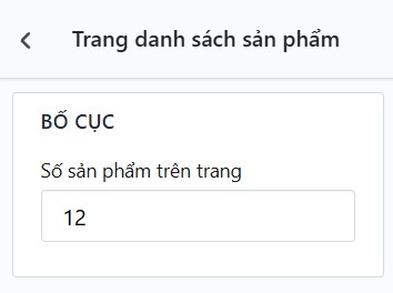Popup cấu hình phần Bố cục - nhập số sản phẩm trên trang