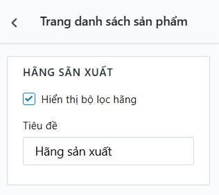 Popup cấu hình phần Hãng sản xuất