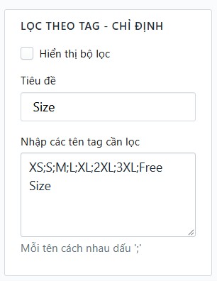Popup cấu hình phần lọc Tag 2