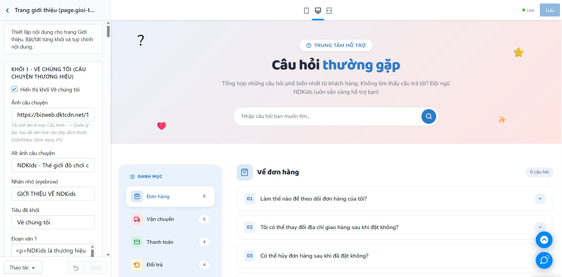 Truy cập Tùy chỉnh giao diện - Trang câu hỏi thường gặp