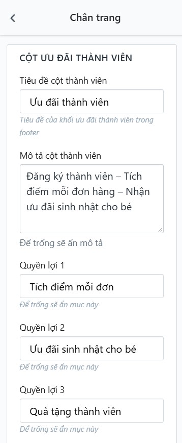 Cột Ưu đãi thành viên