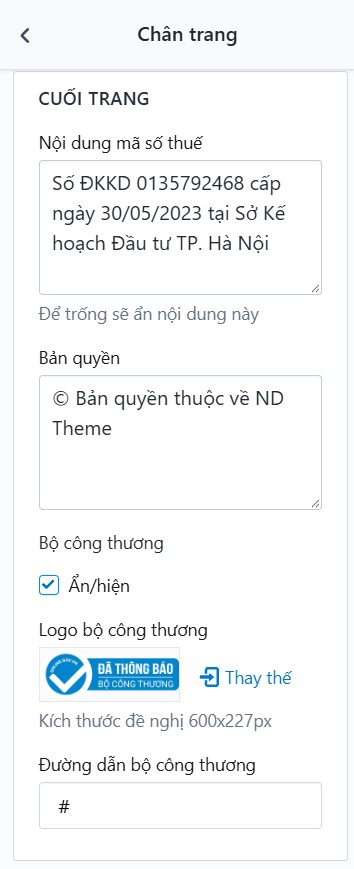 Cuối trang - Copyright & Bộ Công Thương