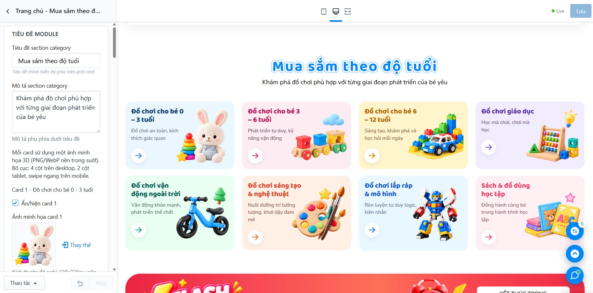 Block Trang chủ - Mua sắm theo độ tuổi trong Tùy chỉnh Giao diện