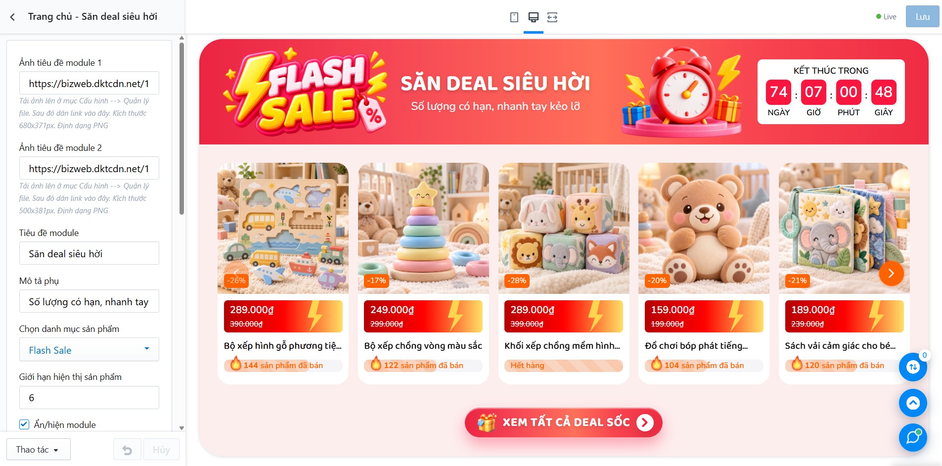 Block Trang chủ - Săn deal siêu hời trong Tùy chỉnh Giao diện