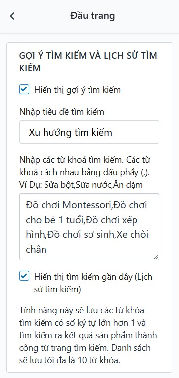 Gợi ý tìm kiếm & lịch sử