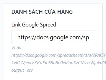 Link Google Sheet danh sách cửa hàng
