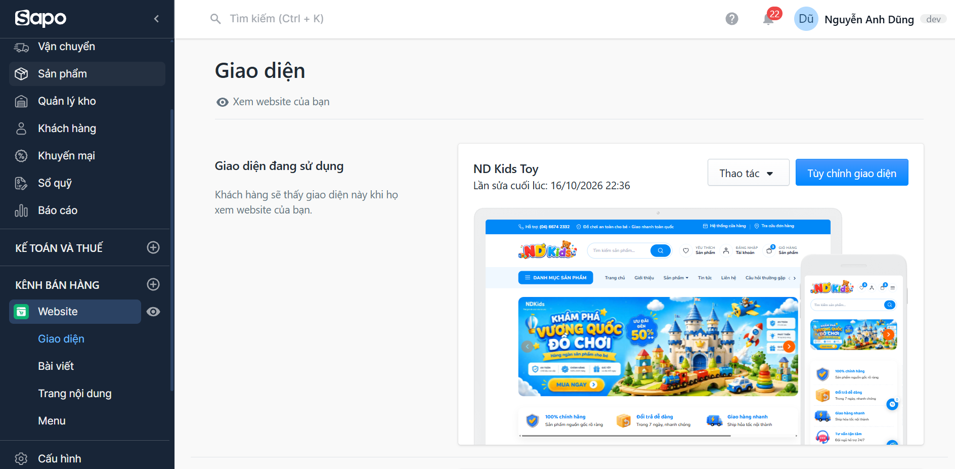 Truy cập Website - Tùy chỉnh Giao diện
