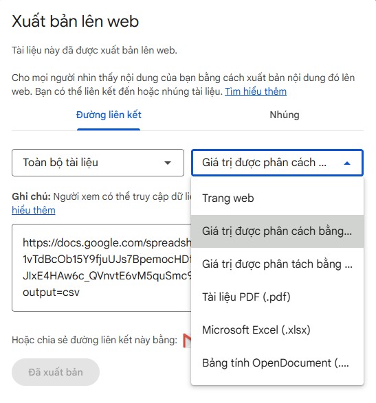 Link Google Sheet danh sách cửa hàng