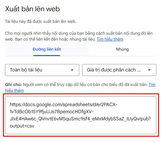 Link Google Sheet danh sách cửa hàng
