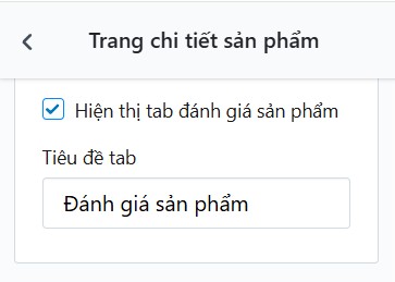 Bật Hiện thị tab đánh giá và nhập tiêu đề