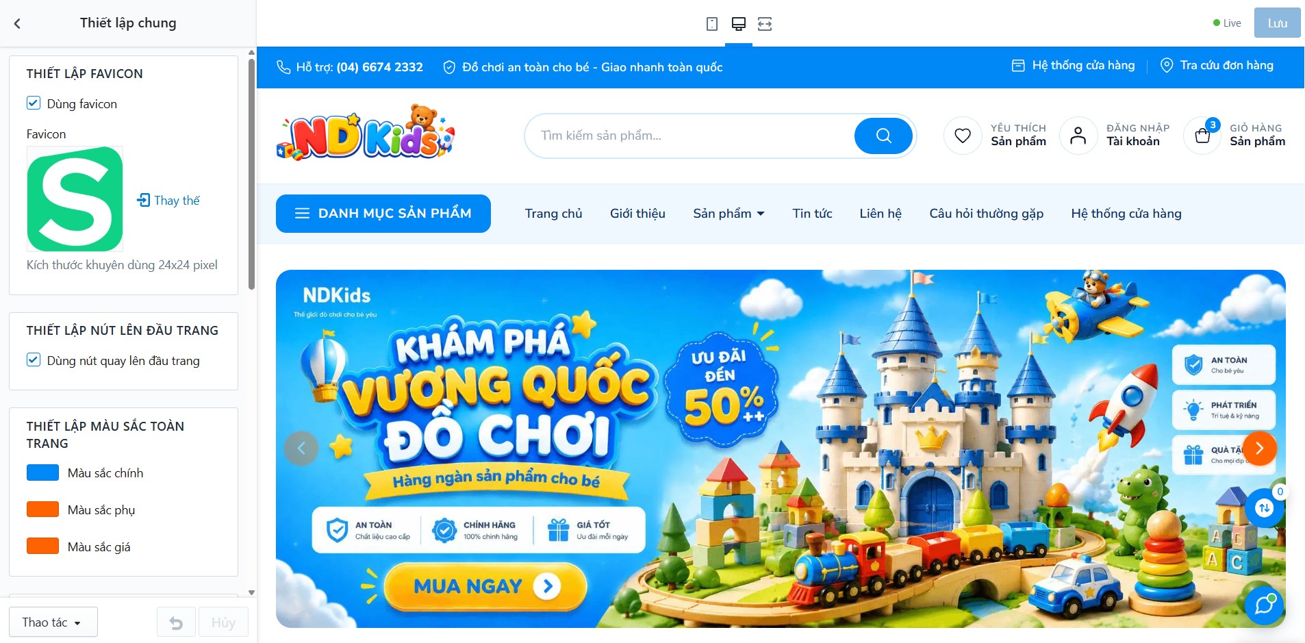 Block thiết lập chung trong Tùy chỉnh Giao diện