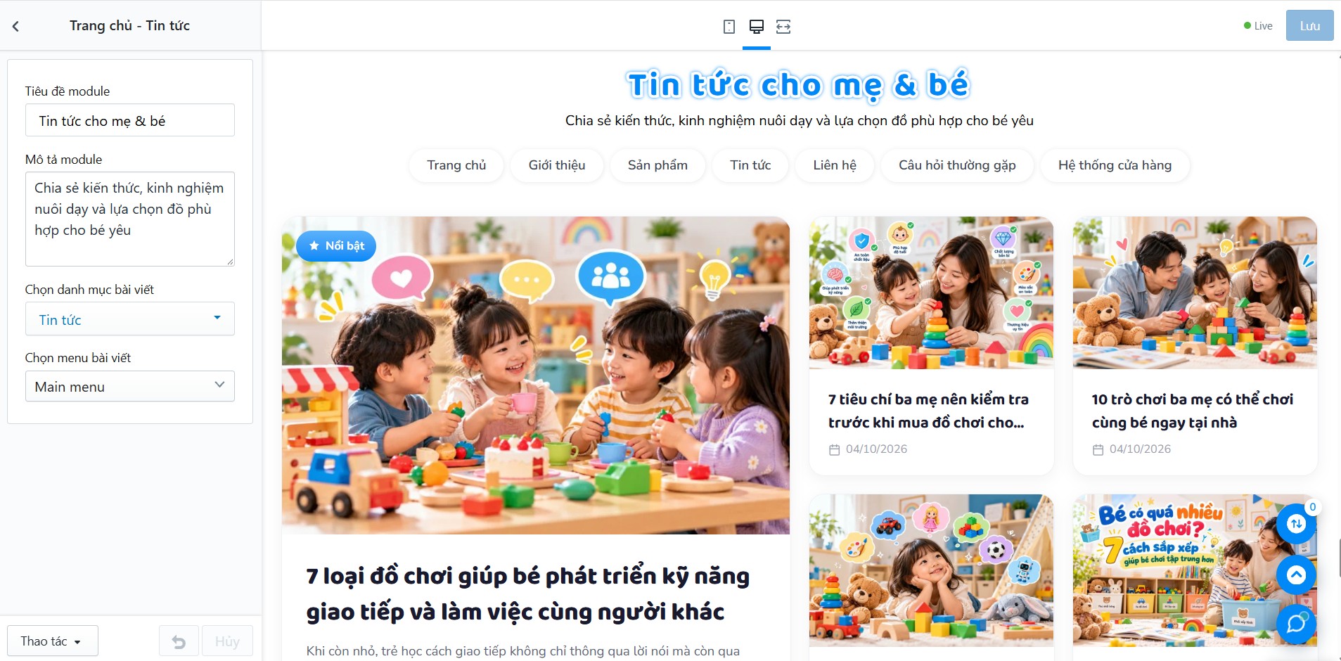 Block Trang chủ - Tin tức trong Tùy chỉnh Giao diện
