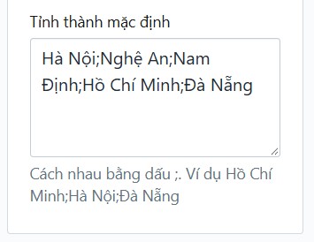 Tỉnh thành mặc định