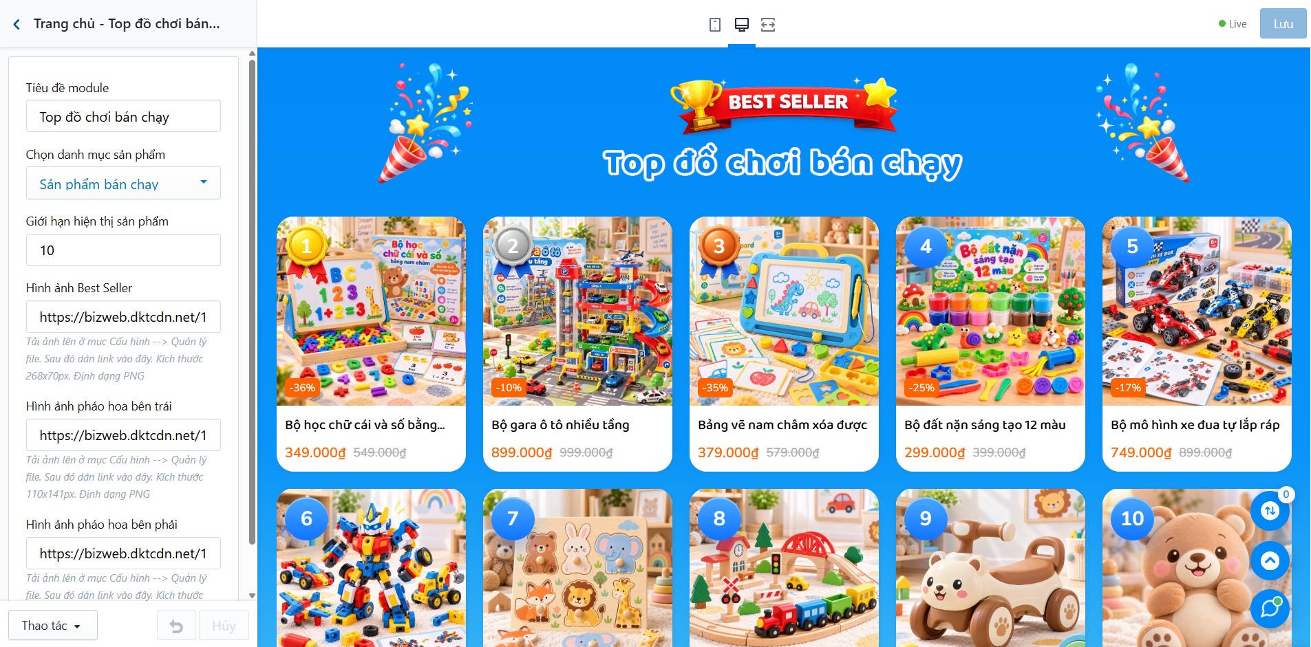 Block Trang chủ - Top đồ chơi bán chạy trong Tùy chỉnh Giao diện