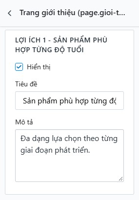 Lợi ích 1 - Sản phẩm phù hợp từng độ tuổi
