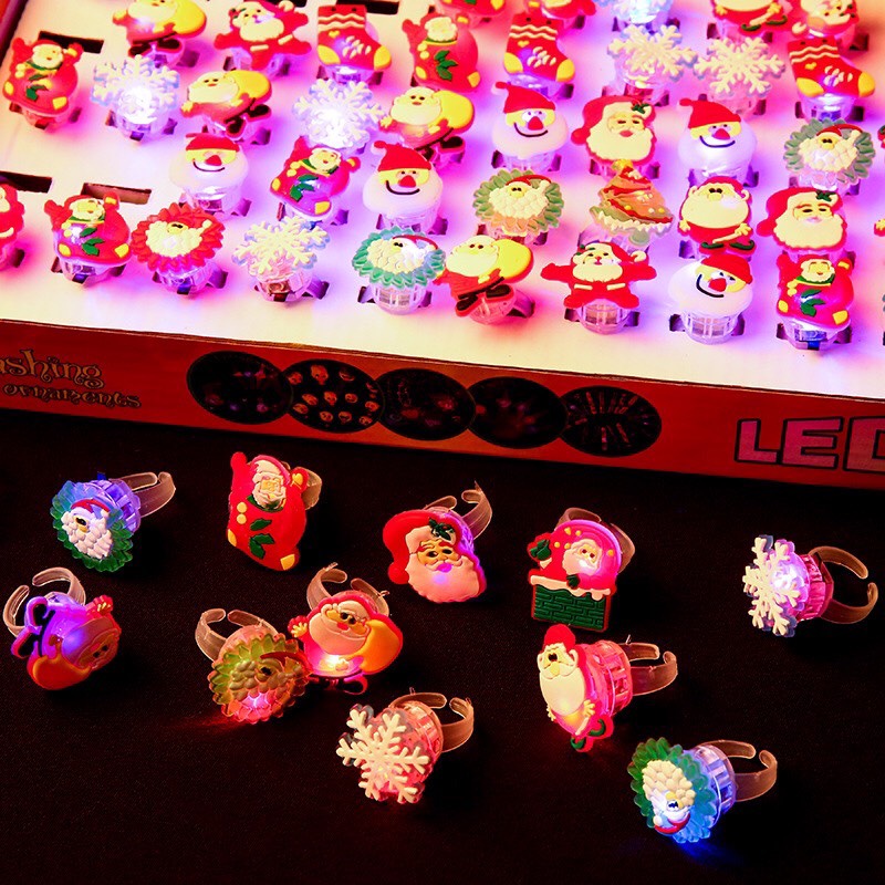 Sét 2 chiếc nhẫn hình ông già noel cây thông người tuyết có đèn phát sáng quà tặng noel cho bé gái ngày lễ giáng sinh