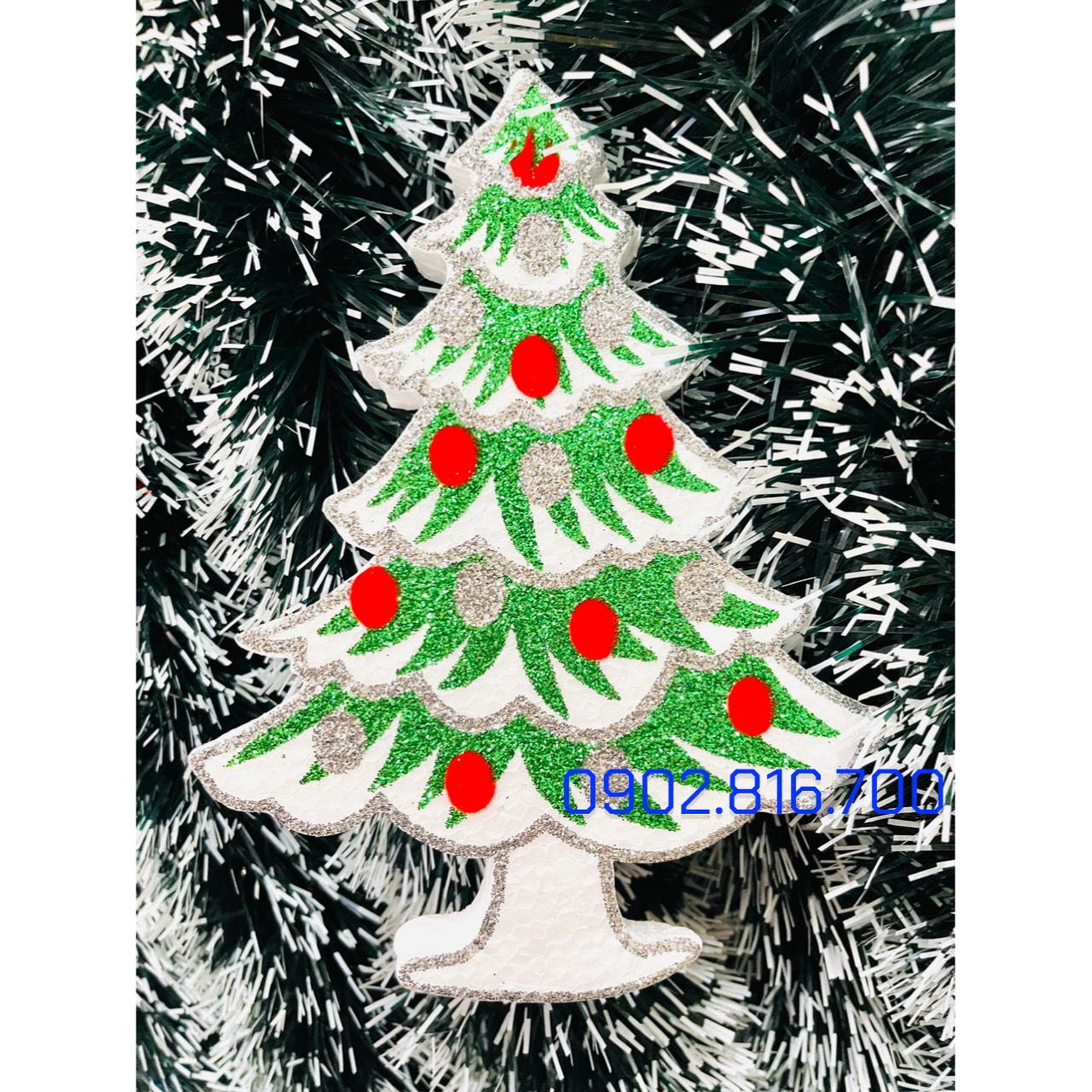 Set 3 món Hình ông già noel cây thông tuần lộc 20cm có hình 2 mặt bằng xốp treo Trang trí cây thông noel ngày giáng sinh