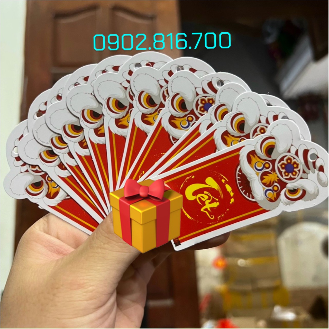 Set 5 Liễng hình lân in 2 mặt in đủ chữ treo cây mai đào tắc phụ kiện trang trí Decor TẾT năm mới
