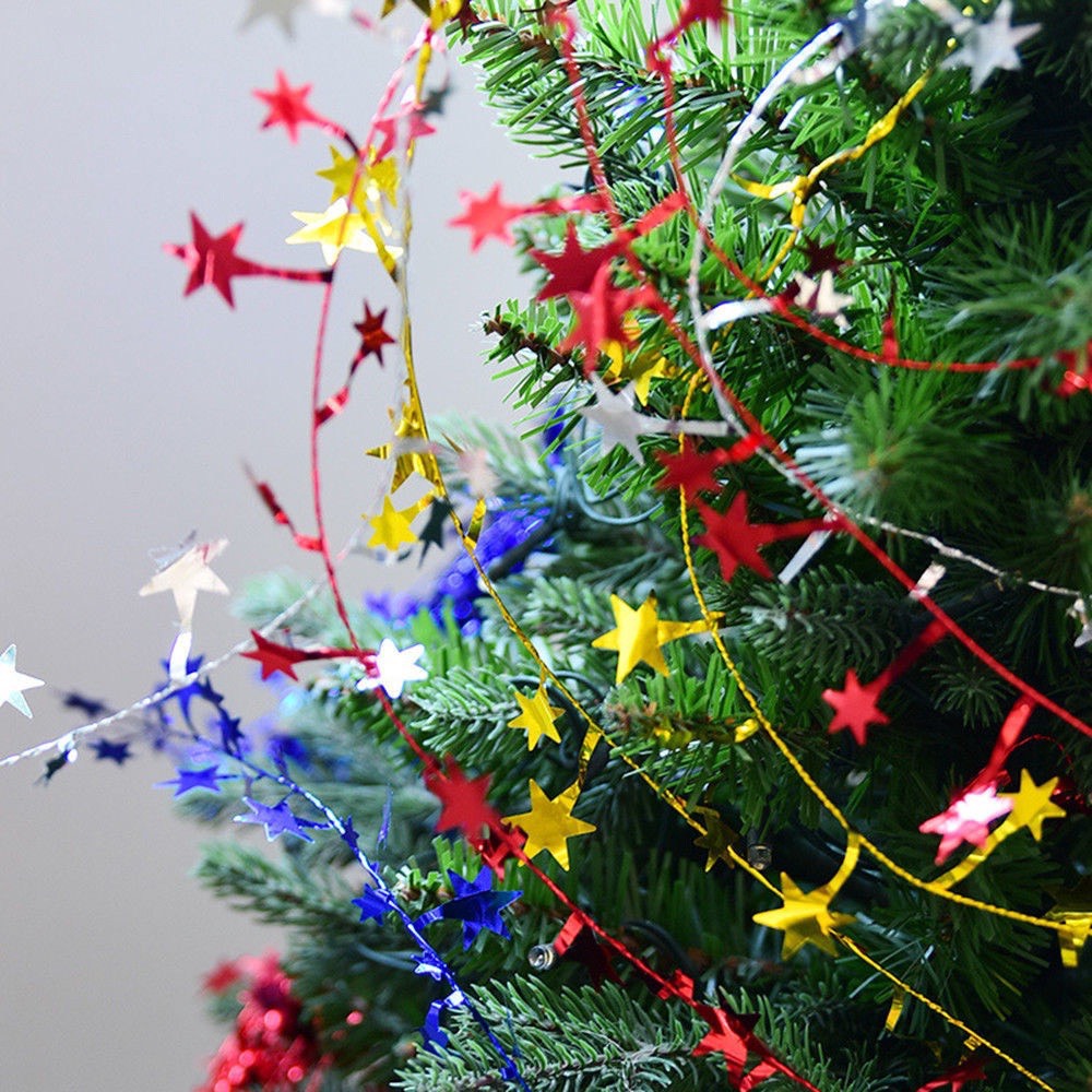 Dây kim tuyến dài 7m5 dạng kẽm đính ngôi sao nhiều mà phụ kiện trang trí cây thông noel trang trí nhà cửa lễ tết năm mới