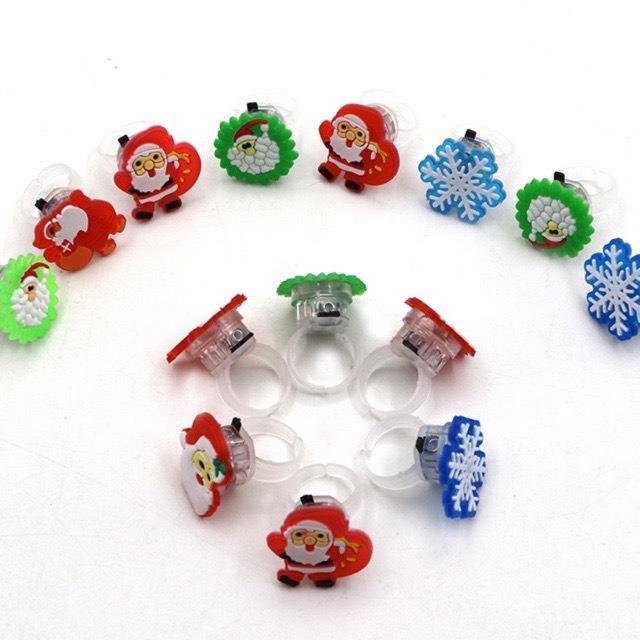 Sét 2 chiếc nhẫn hình ông già noel cây thông người tuyết có đèn phát sáng quà tặng noel cho bé gái ngày lễ giáng sinh