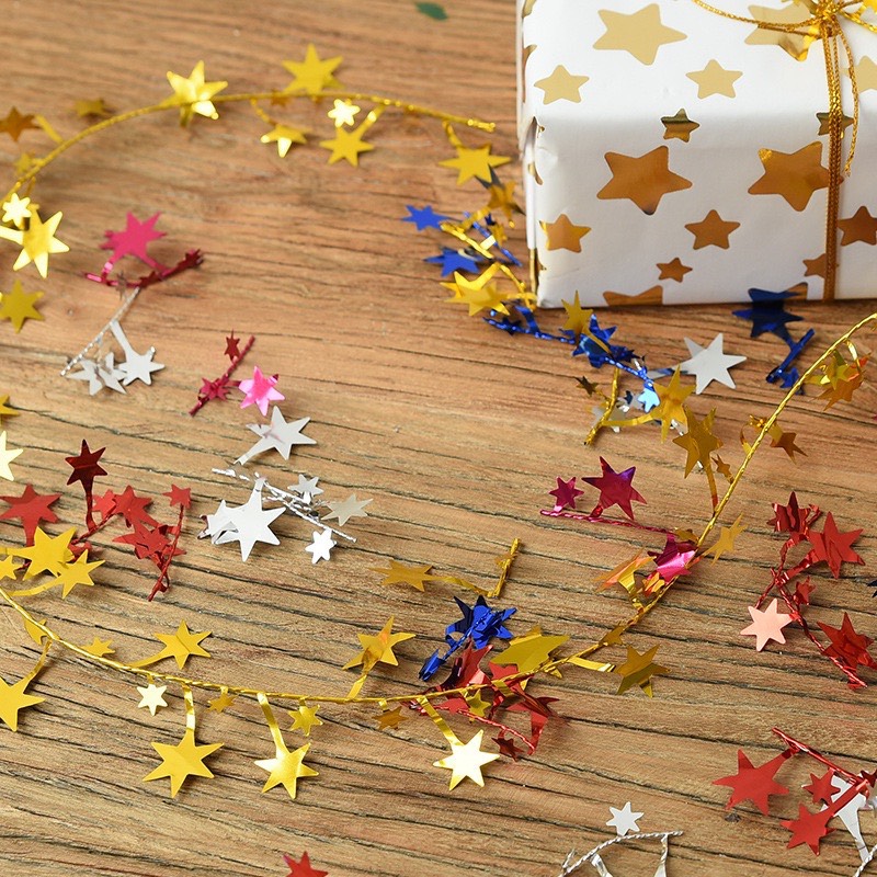 Dây kim tuyến dài 7m5 dạng kẽm đính ngôi sao nhiều mà phụ kiện trang trí cây thông noel trang trí nhà cửa lễ tết năm mới