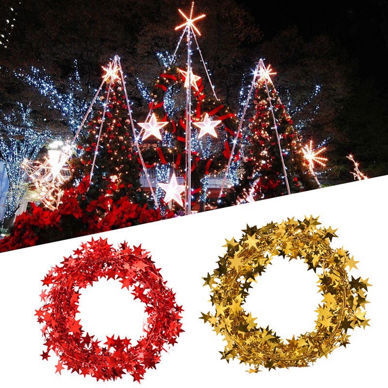 Dây kim tuyến dài 7m5 dạng kẽm đính ngôi sao nhiều mà phụ kiện trang trí cây thông noel trang trí nhà cửa lễ tết năm mới