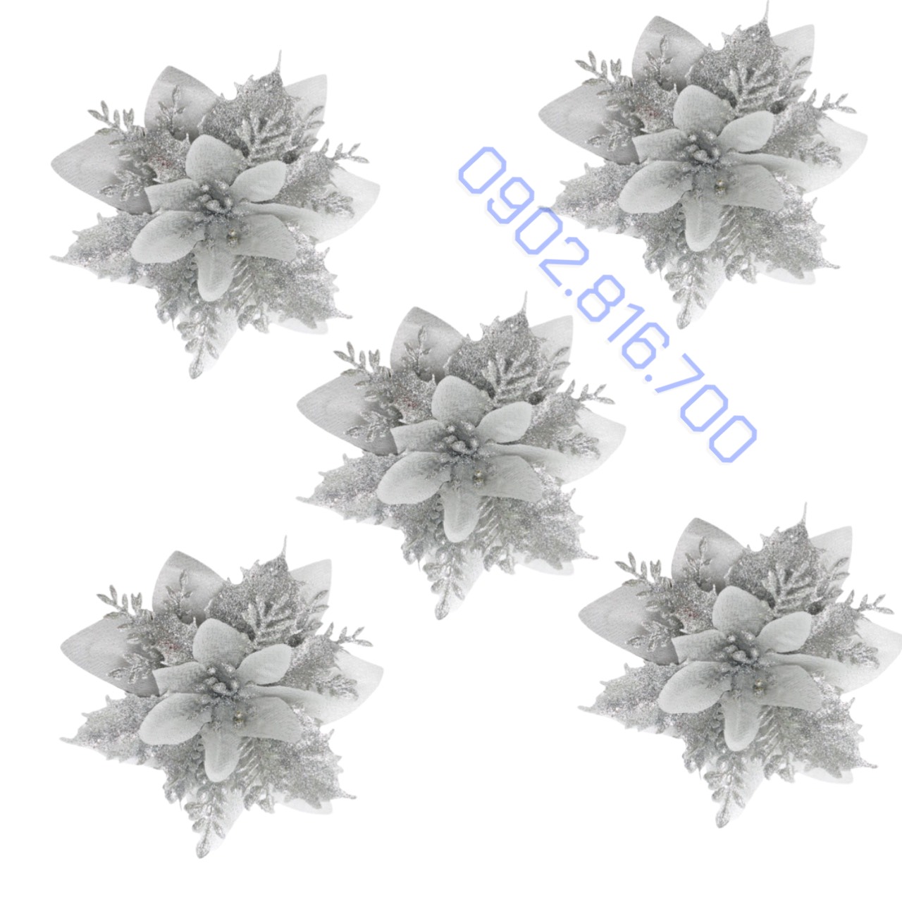 Sét 5 hoa trạng nguyên kim tuyến nhũ vàng đỏ size lớn 13cm trang trí cây thông noel vòng nguyệt quế tháp giỏ quà oản tài