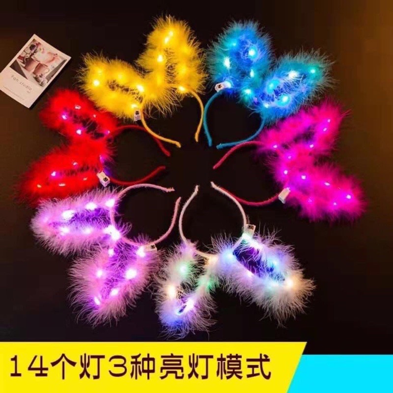 Cài noel sừng hươu tuần lộc cài tai thỏ bờm lông có đèn led phát sáng cho bé gái trang phục phụ kiện Noel lễ giáng sinh