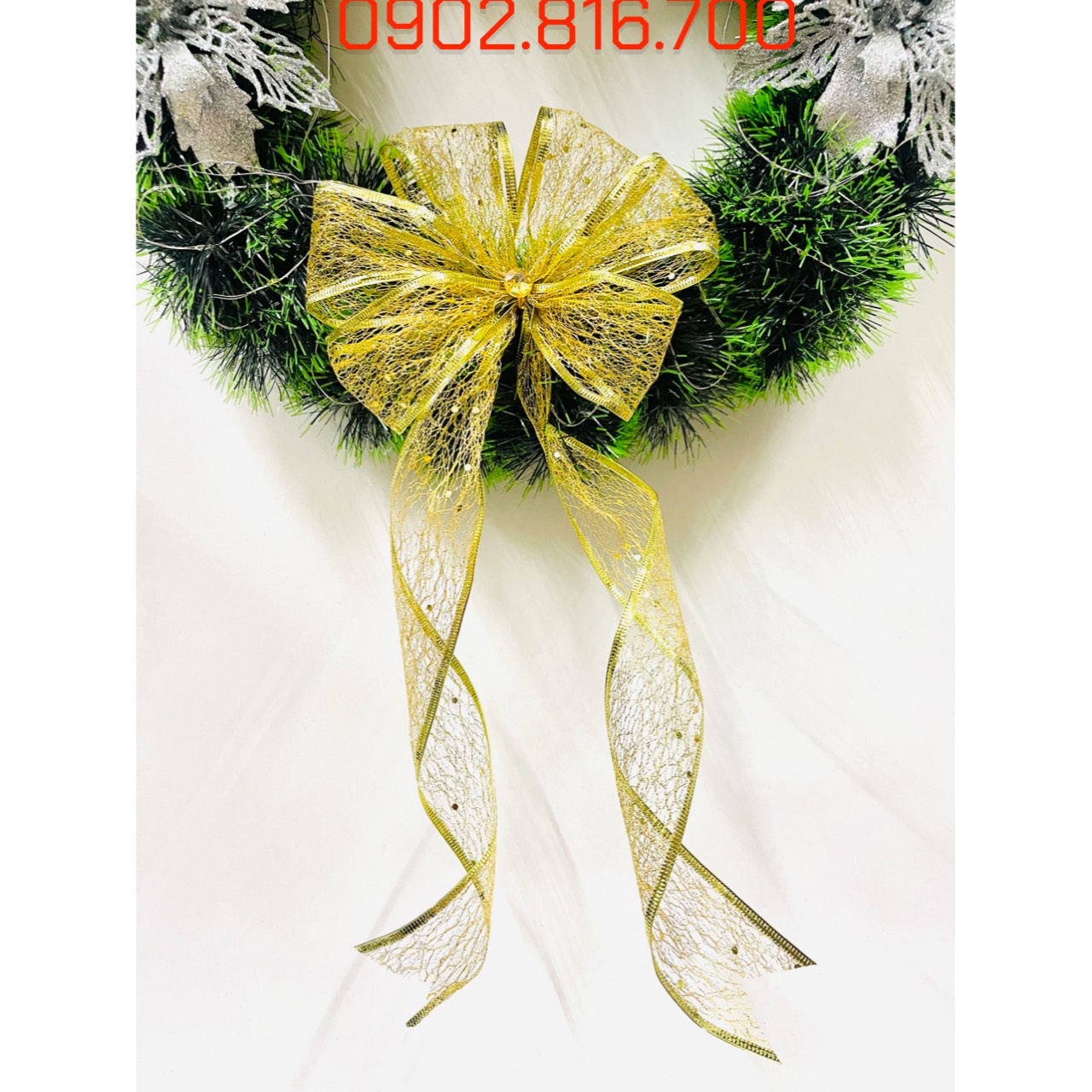 Vòng nguyệt quế 35cm có đèn led phát sáng treo cửa Decor trang trí Noel ngày lễ giáng sinh phong cách sang trọng