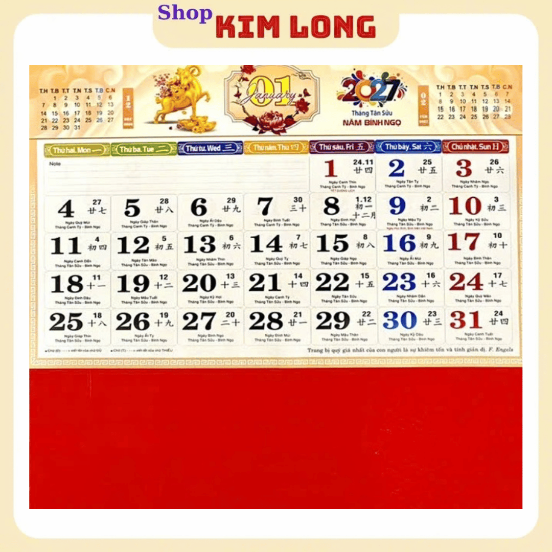 LỊCH TREO TƯỜNG TẾT ĐINH MÙI 2027 - BÌA LỊCH LÒ XO GIỮA GẮN BỘ SỐ/ LỊCH THÁNG 12 TỜ MỖI TỜ 1 THÁNG dochoitreemkimlongshop