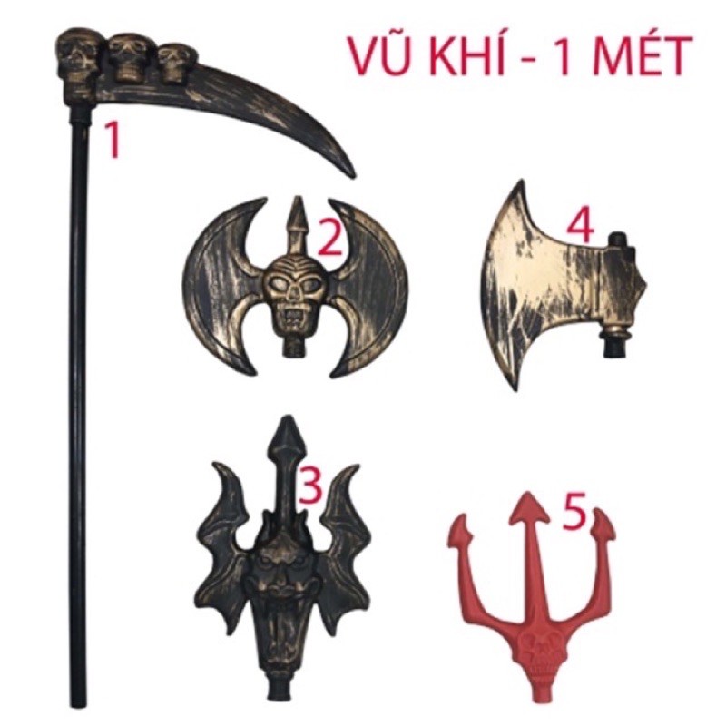 Cây lưỡi hái - đinh ba - búa đao - rìu - đầu lâu dài 1 Mét phụ kiện trang trí hóa trang halloween