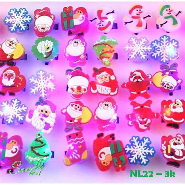 Sét 2 chiếc nhẫn hình ông già noel cây thông người tuyết có đèn phát sáng quà tặng noel cho bé gái ngày lễ giáng sinh