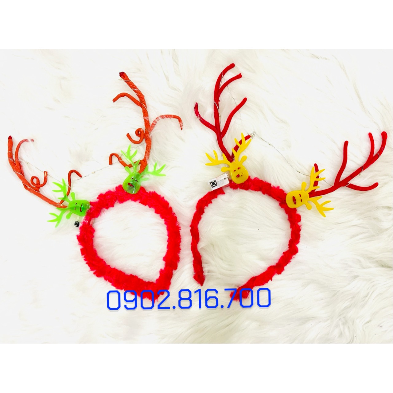 Cài noel sừng hươu tuần lộc cài tai thỏ bờm lông có đèn led phát sáng cho bé gái trang phục phụ kiện Noel lễ giáng sinh