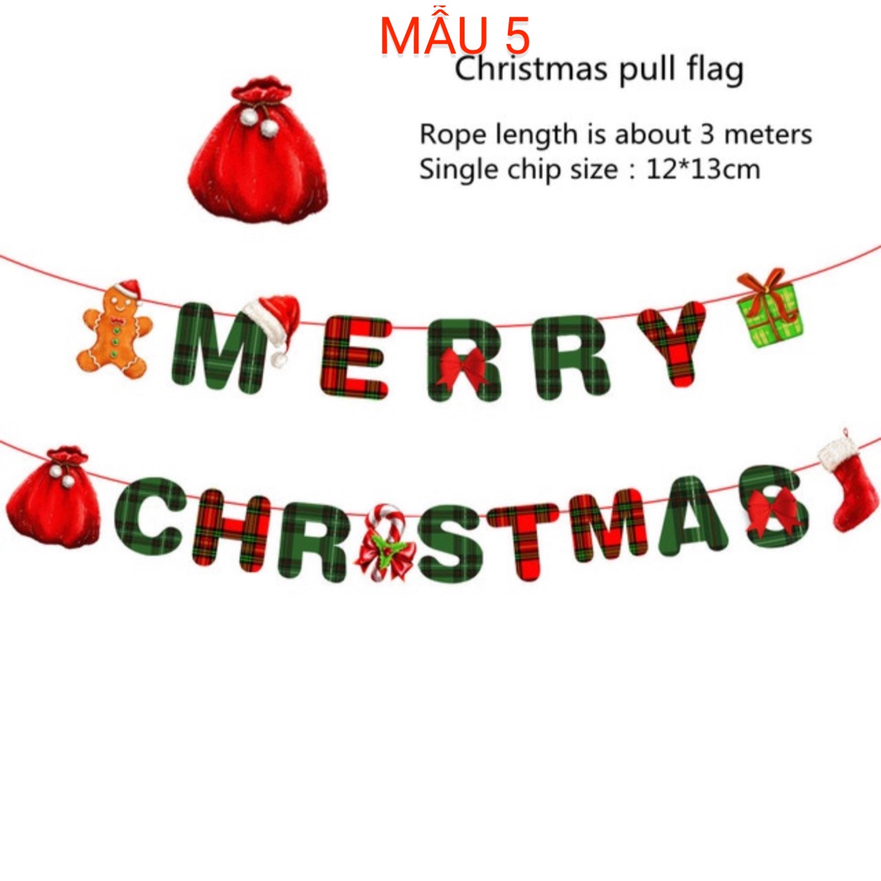 DÂY CỜ GIẤY TREO CHỮ MERRY CHRISMAST PHỤ KIỆN TREO TRANG TRÍ NOEL NGÀY LỄ GIÁNG SINH