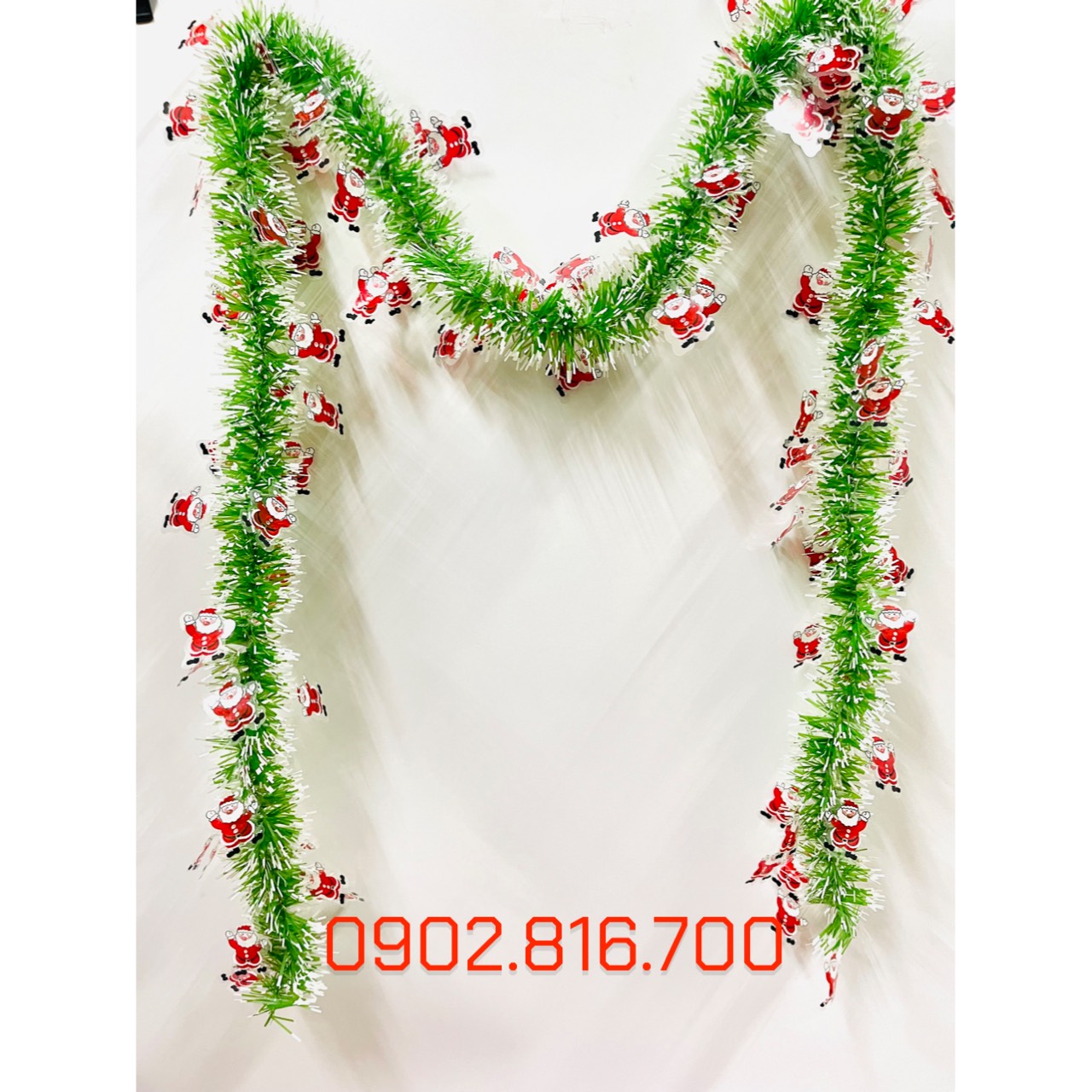 Dây kim tuyến xù dây chồn đính hình ông già noel dễ thương dài 1m9 phụ kiện trang trí cây thông noel - giáng sinh