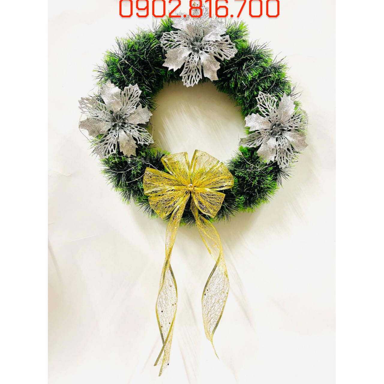 Vòng nguyệt quế 35cm có đèn led phát sáng treo cửa Decor trang trí Noel ngày lễ giáng sinh phong cách sang trọng