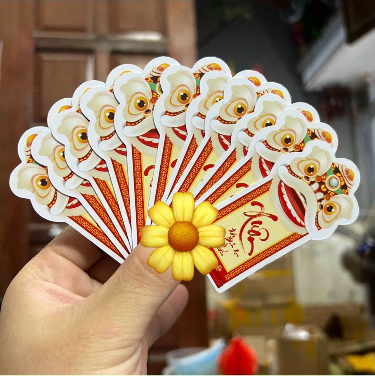 Set 5 Liễng hình lân in 2 mặt in đủ chữ treo cây mai đào tắc phụ kiện trang trí Decor TẾT năm mới