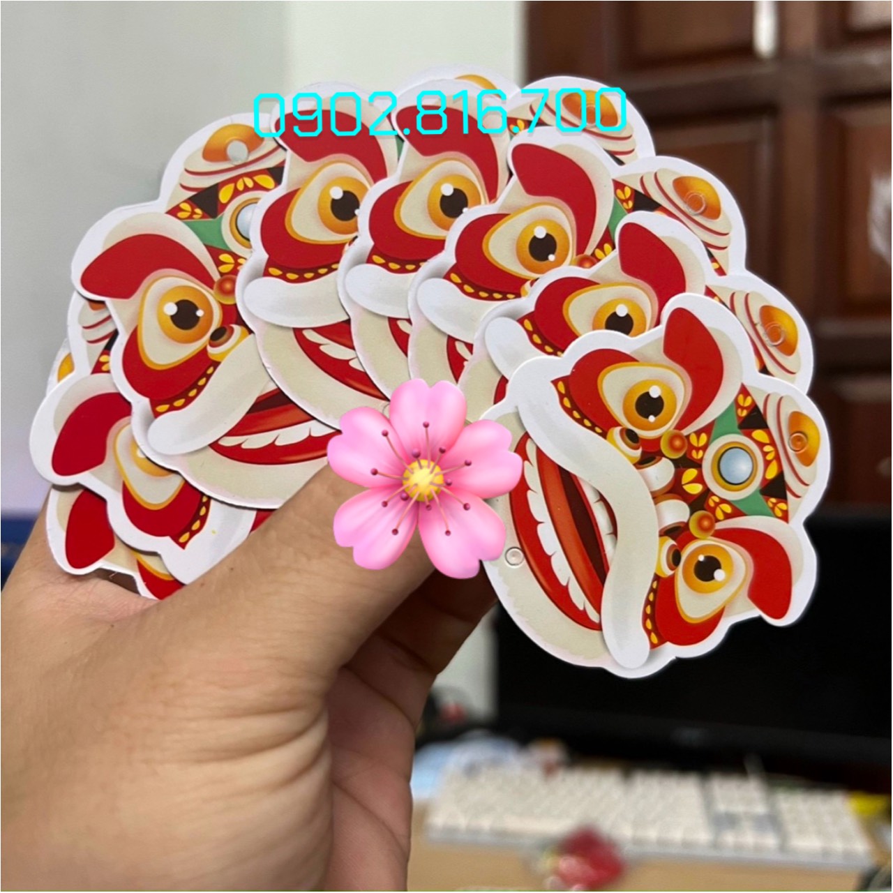 Set 5 Liễng hình lân in 2 mặt in đủ chữ treo cây mai đào tắc phụ kiện trang trí Decor TẾT năm mới