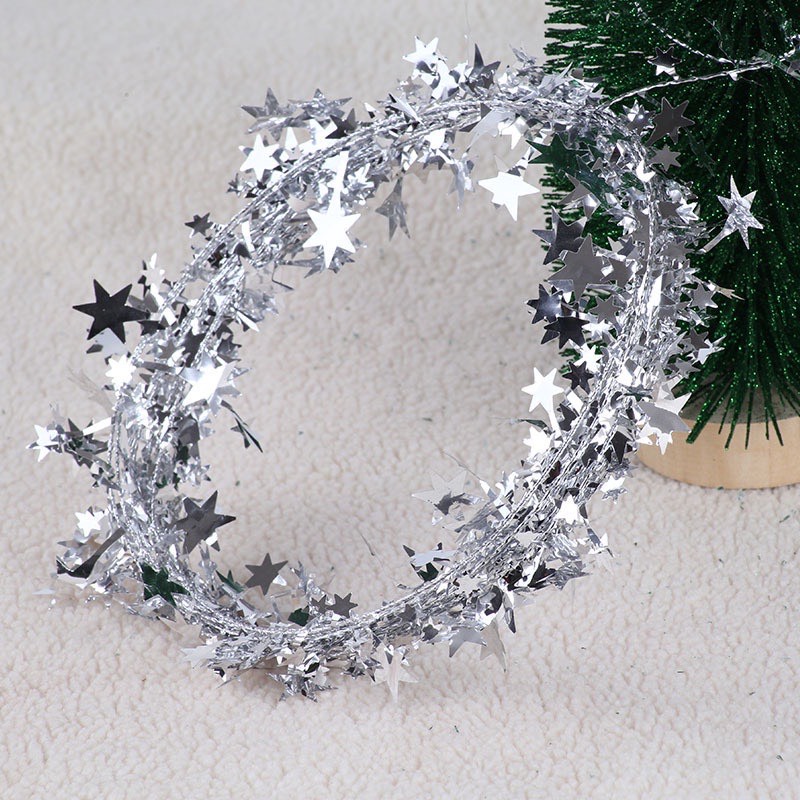 Dây kim tuyến dài 7m5 dạng kẽm đính ngôi sao nhiều mà phụ kiện trang trí cây thông noel trang trí nhà cửa lễ tết năm mới
